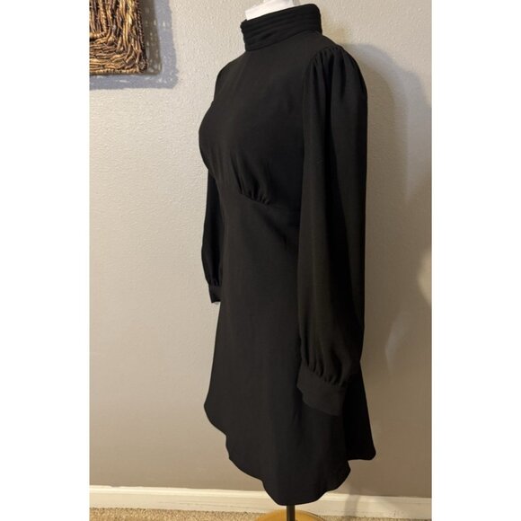 Adrianna Papell Dress 12 Black Mock Neck A Line Crepe Long Sleeve NEW - Picture 13 of 13